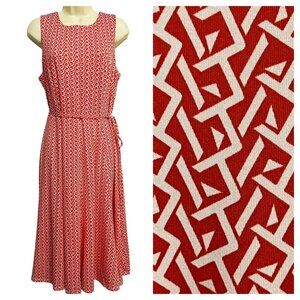 Superfoxx‎ Fit & Flare Midi Dress Women’s Size L Red Geometric Print Sleeveless